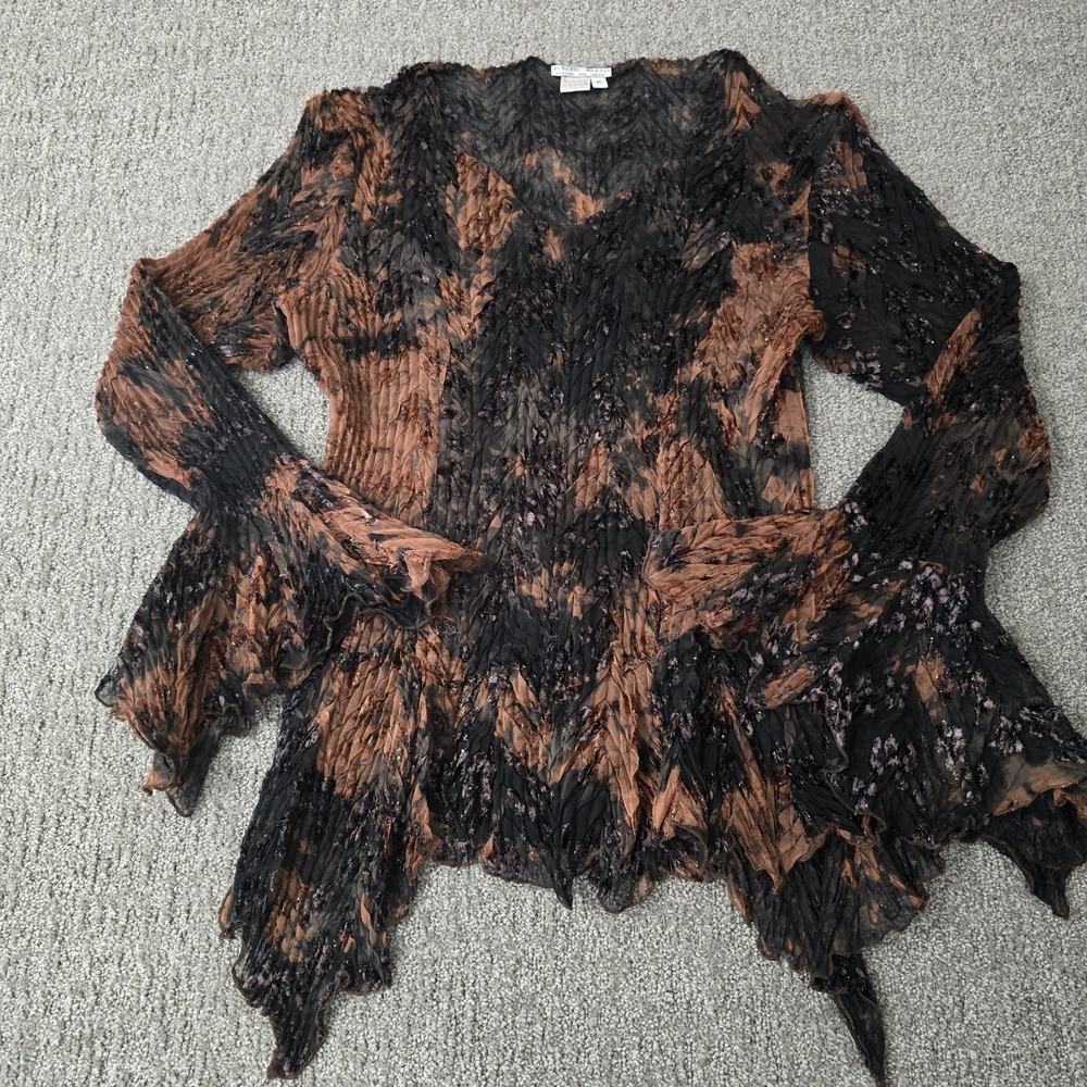 Alberto Makali XL Burnout Velvet Blouse Bell Sleeve Whimsigoth Art to Wear Y2K